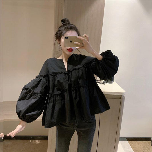 Autumn New Lace Shirt Design Sense Niche Shirt Female Korean Version Sweet And Loose Wild Baby