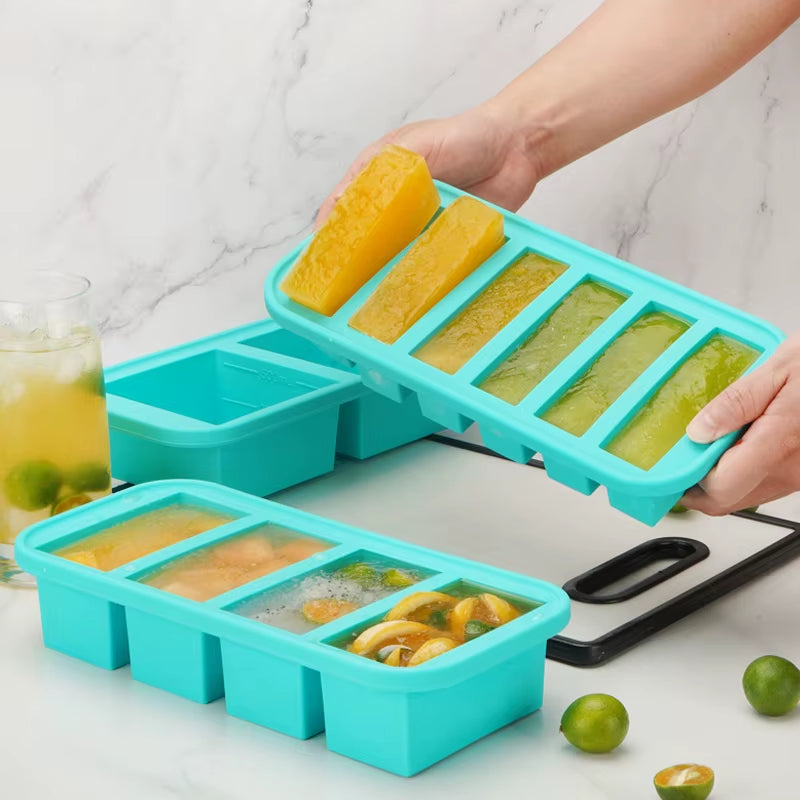 2/4/6Grid Food Grade Silicone Frozen Tray Ice Makerwith Lid Large-Capacity Ice Trays Suitable for Storing Frozen Soups Sauces