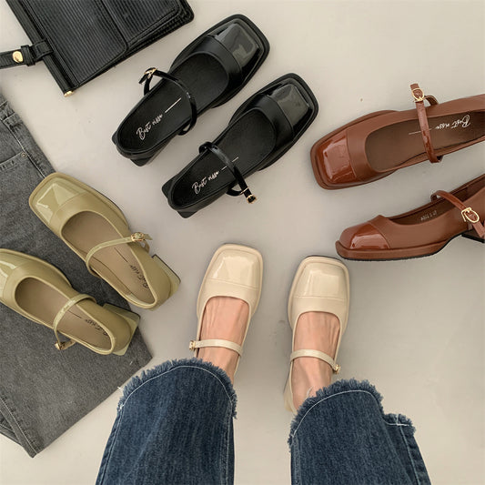 French Niche Mary Jane Black Square Toe Shoes