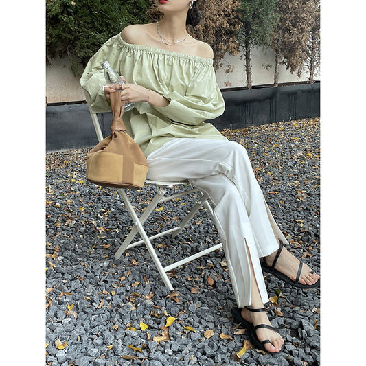 Women's Minimalist High Waist Thin Split Casual Suit Wide Leg Pants