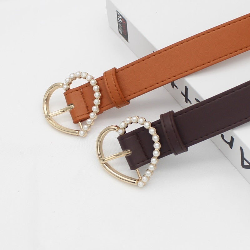 Pearl inlaid love buckle belt