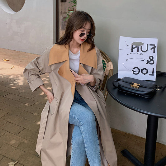 Mid-length Loose-fitting British Style Lace-up Coat Jacket