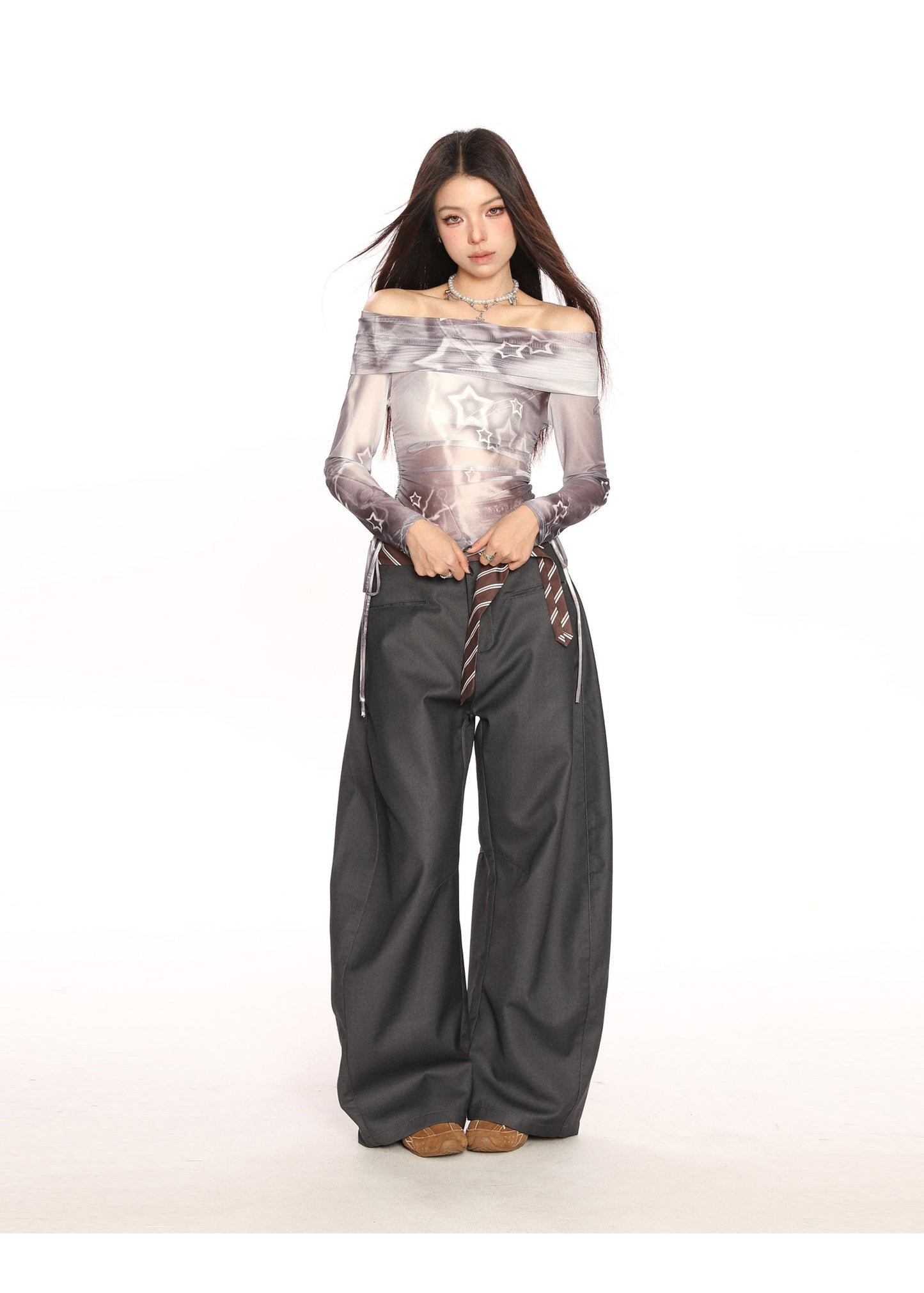 Sun-proof Off-shoulder Long Sleeve Mesh Blouse Women's Off-the-shoulder Short Top