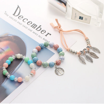 Multi-layer leaf glass beaded bracelet