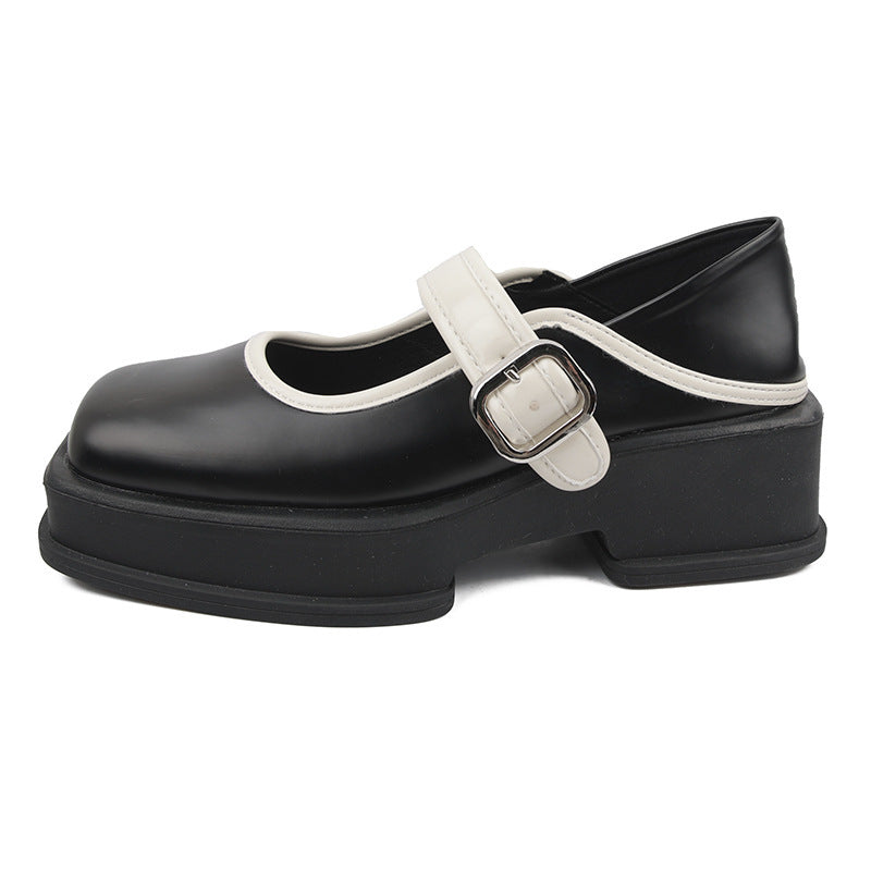 Thick-soled British Style Small Leather Shoes French Square Toe Mary Jane
