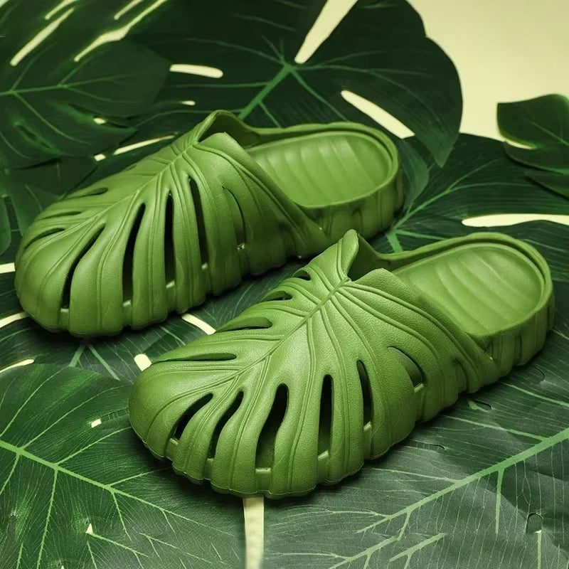 Male Slipper Platform Cloud Monstera Funny Leaf Home Soft Slides Sandals Outdoor Summer Ladies House Shoe Flat Men Female Beach