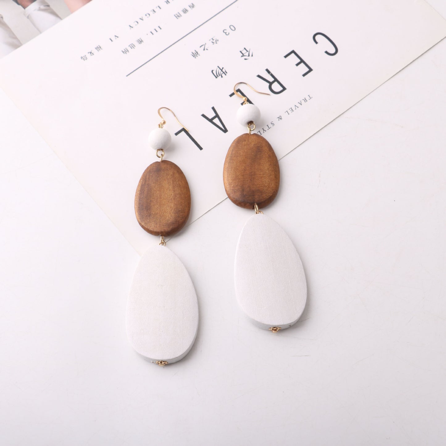 Vintage Handmade Fashion Wooden Metal Dangle Earrings
