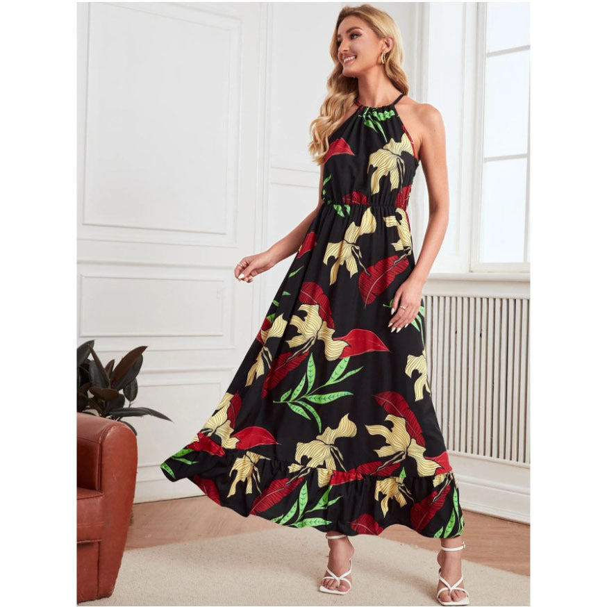 Women's Fashion Print Ruffle Hem Dress