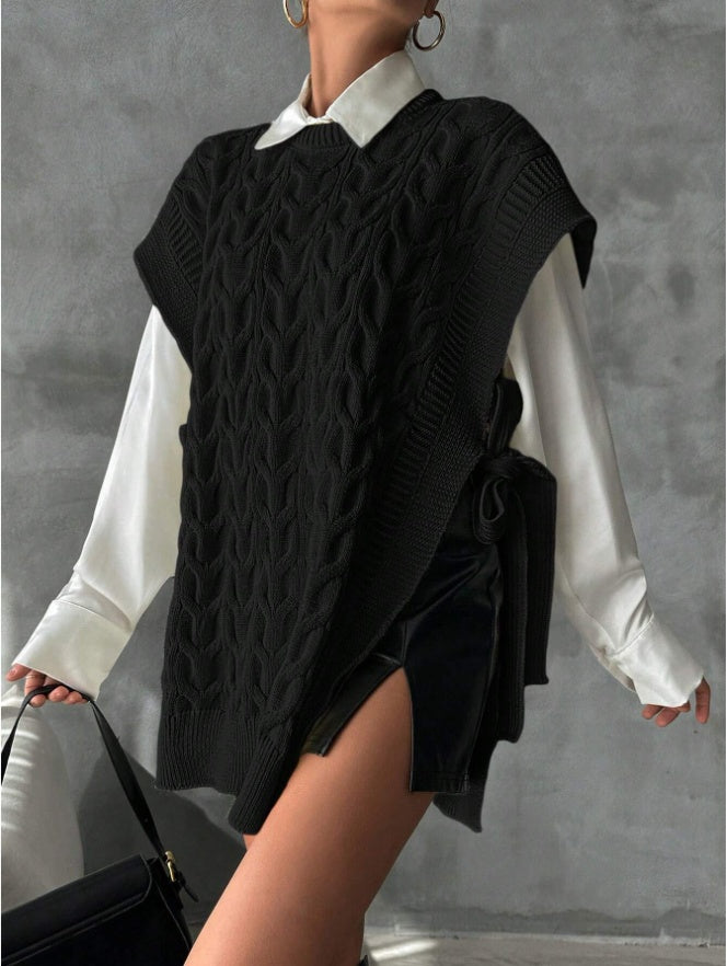 Women's Solid Color V-Neck Tie Casual Knit Vest