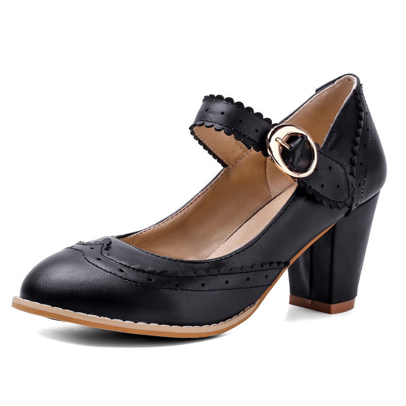 Spring new thick and buckle high heel Mary Jane shoes