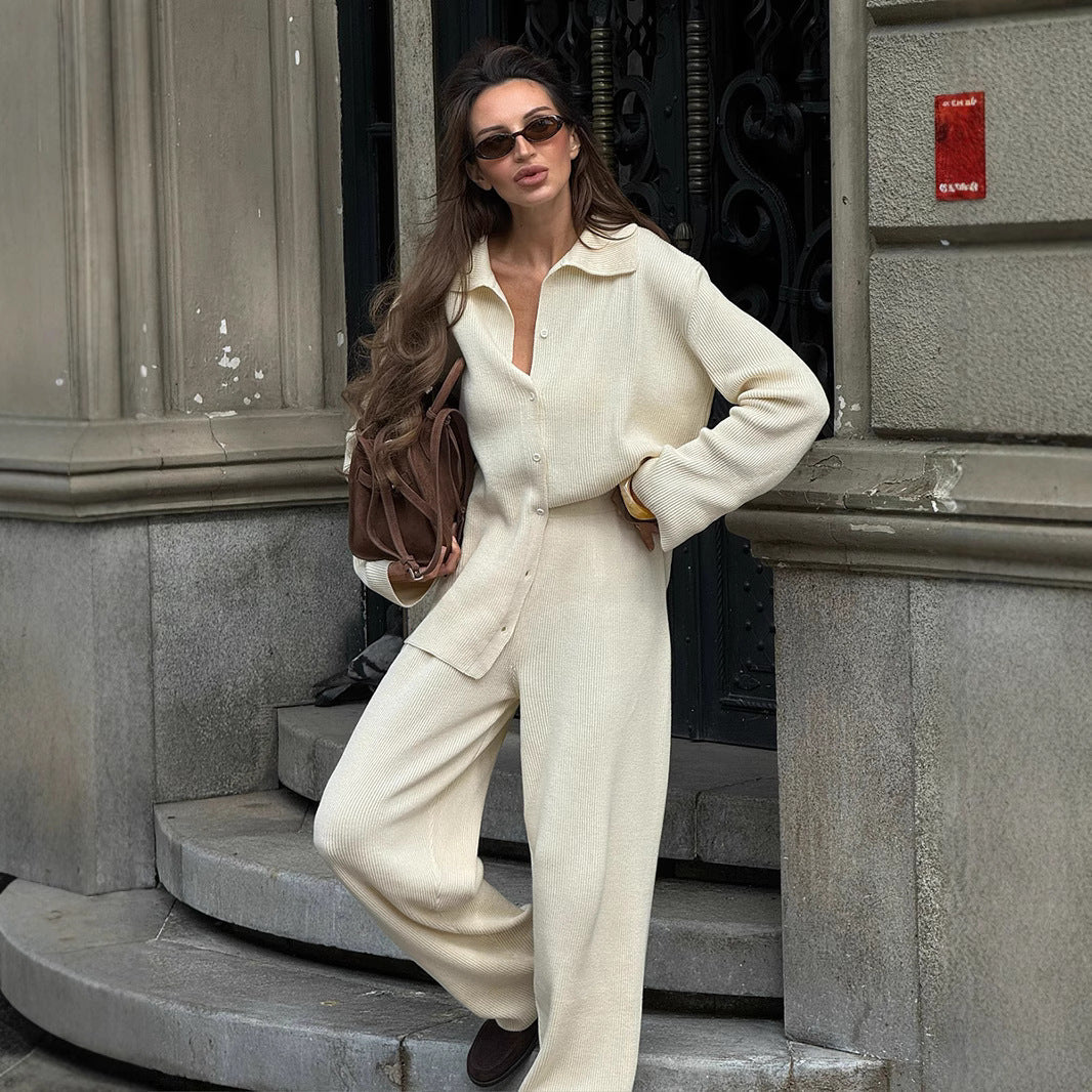 Loose Temperament Commute Bedford Cord Sweater Suit