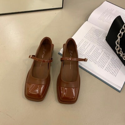 French Niche Mary Jane Black Square Toe Shoes