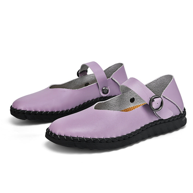 Buckle Flat Shoes Shallow Mouth Pumps Retro Square Toe Mary Jane Shoes