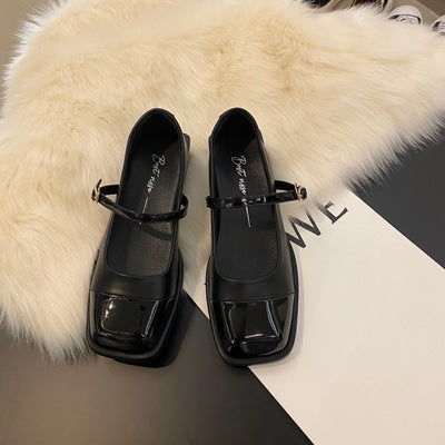 French Niche Mary Jane Black Square Toe Shoes