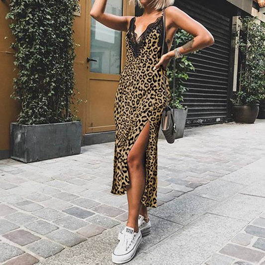 Leopard print split dress