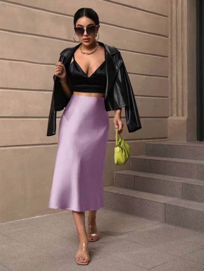 European And American Elegant Style A- Line Satin Skirt