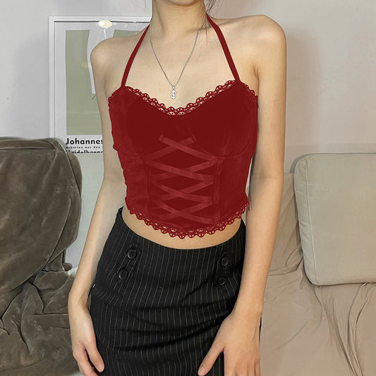 Fashion Women's New Halter Neck Lace Vest