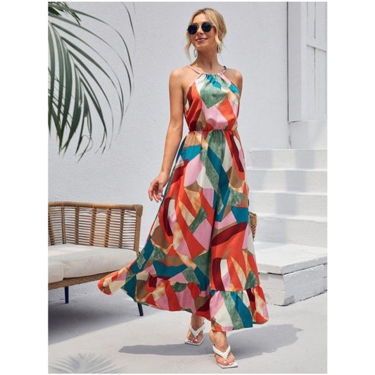 Women's Fashion Print Ruffle Hem Dress