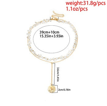 Rough Stone Multi-layer Flower Brand Tassel Micro-inlaid Necklace Women