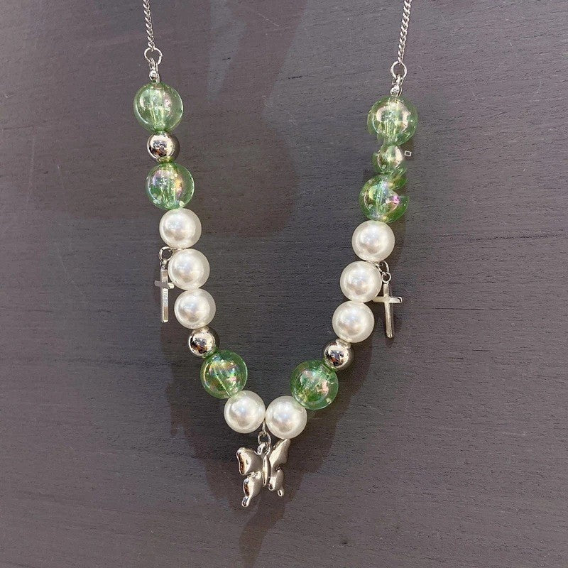 Green Beaded Pearl Spliced Necklace