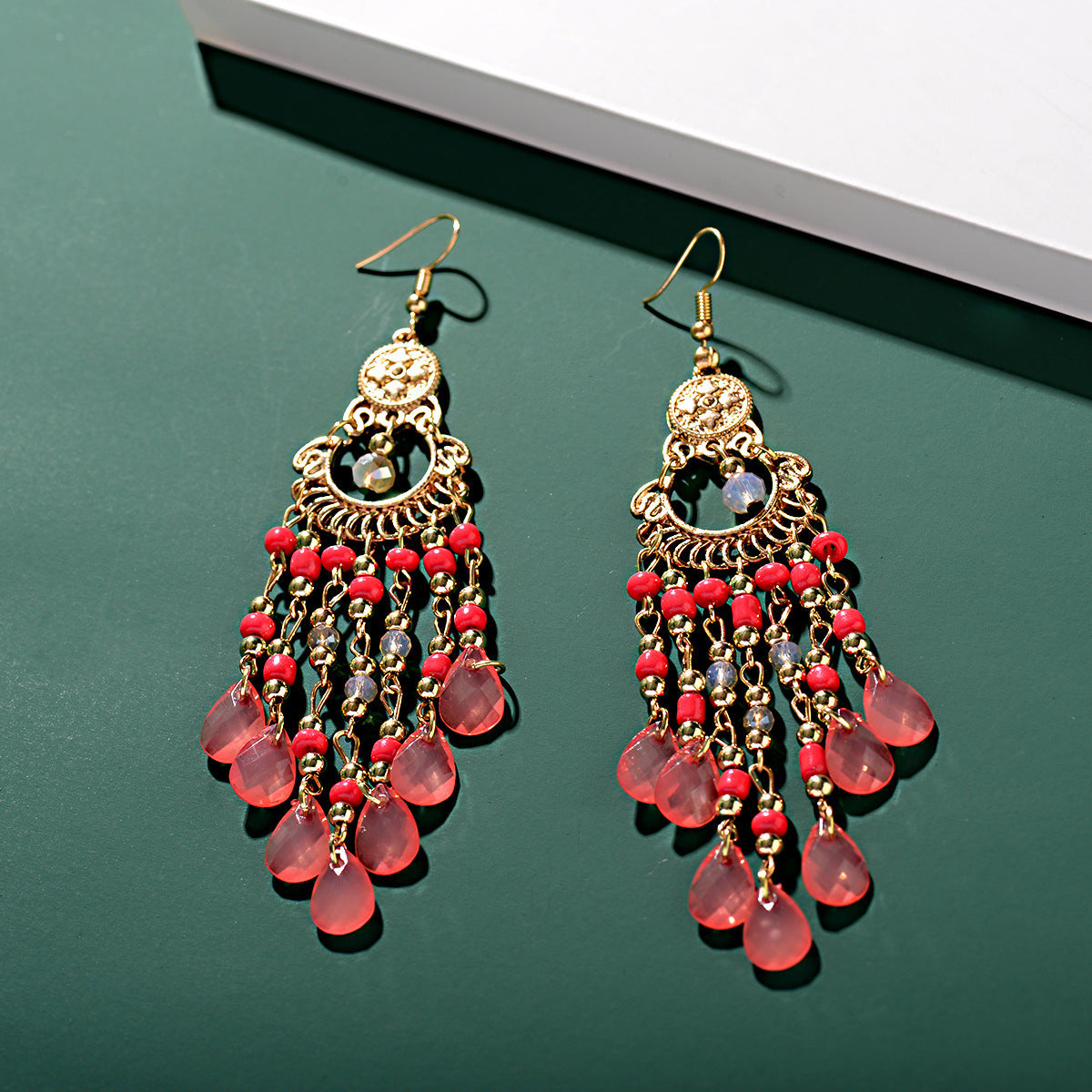 Bohemian Gem All Match Water Drop Tassel Temperamental Dangle Earrings