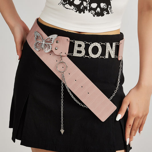 American Retro Decoration Butterfly Drill Buckle Personality Belt