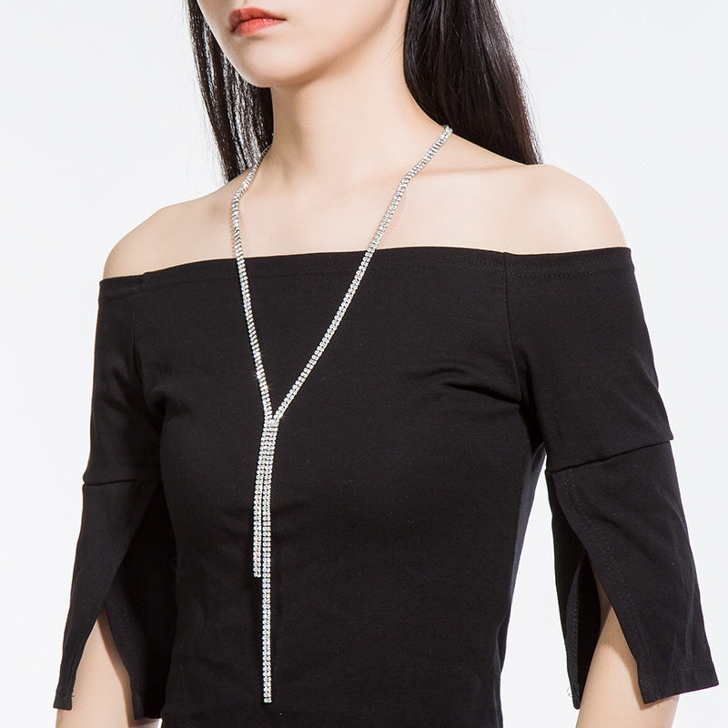 Tassel Crystal Sweater Chain Long Simple Personality Versatile Necklace Women