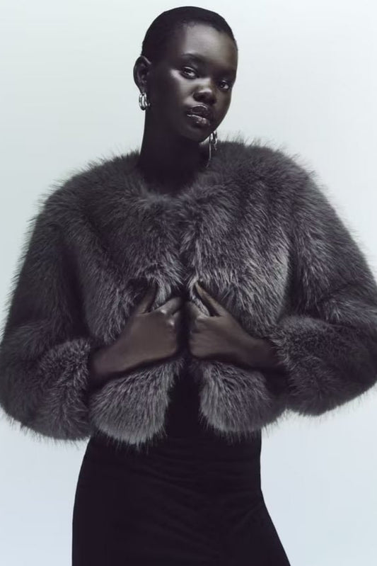 Faux Fur O-neck Short Women's Jacket Coat
