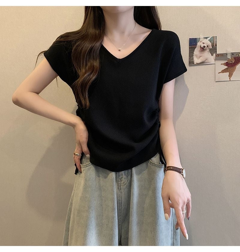 Summer Thin Striped Slim-fit All-matching Short Top For Women