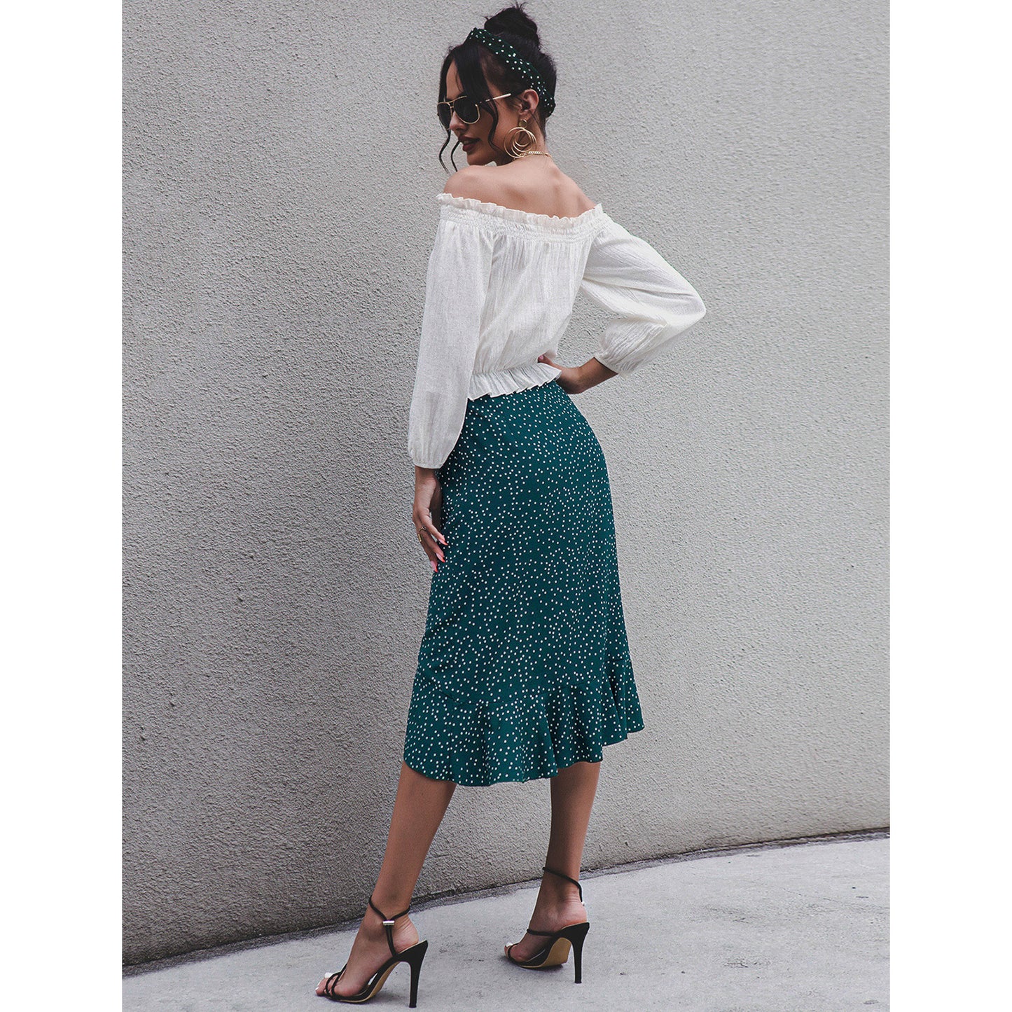 Fashion Irregular Ruffle Polka Dot Skirt