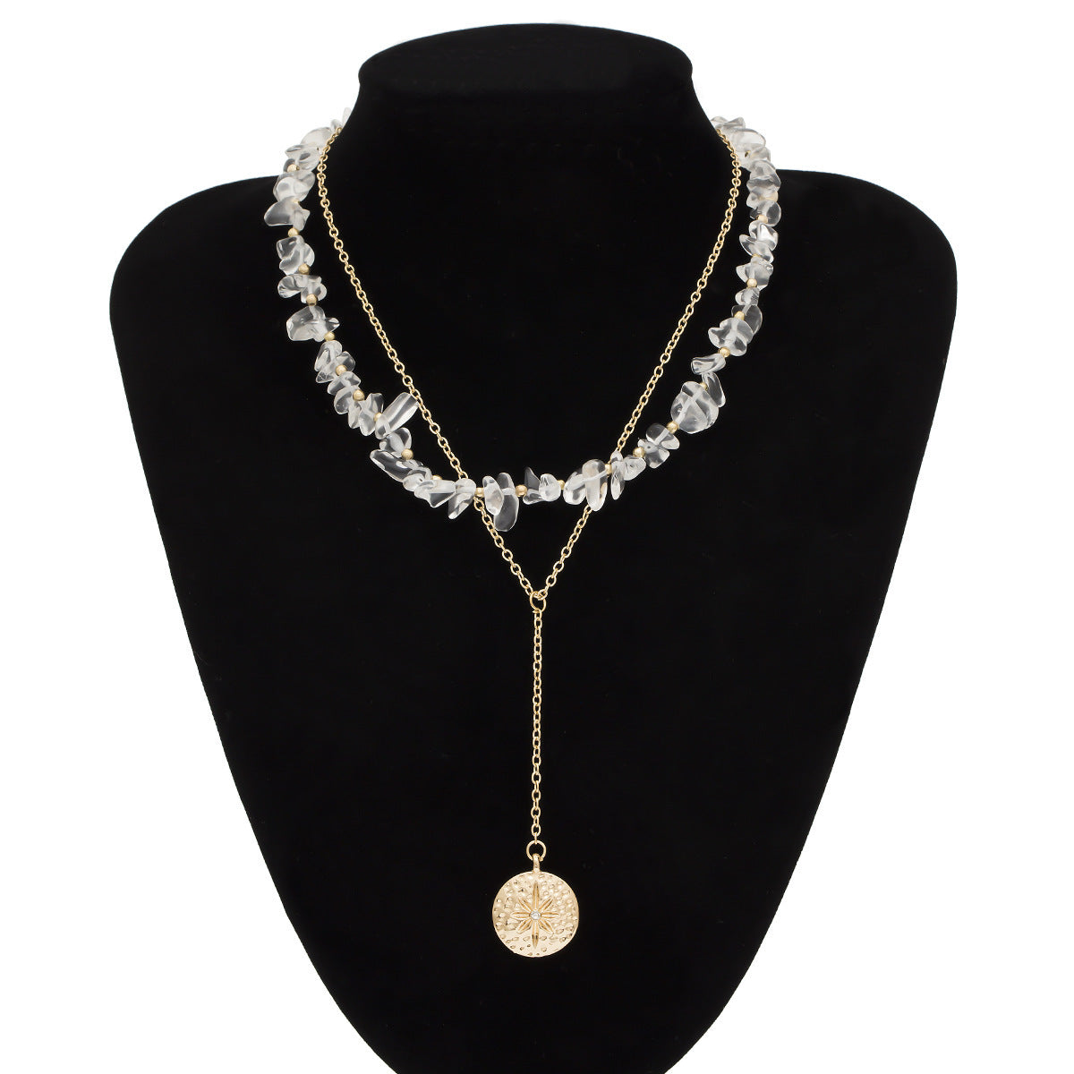 Rough Stone Multi-layer Flower Brand Tassel Micro-inlaid Necklace Women