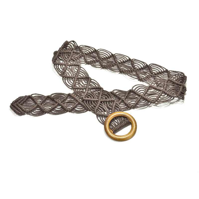 Vintage woven wooden buckle belt