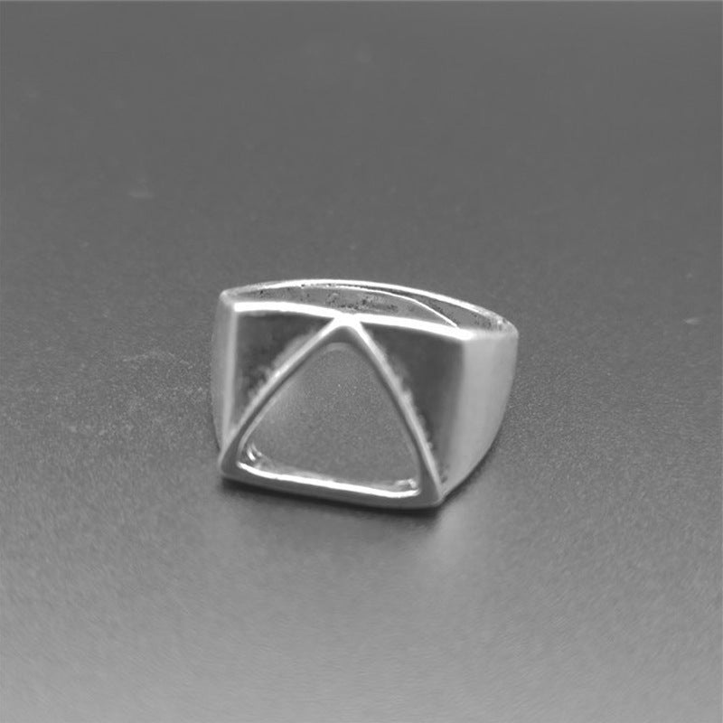 Retro Alien Empty Triangle Geometric Stainless Steel Ring