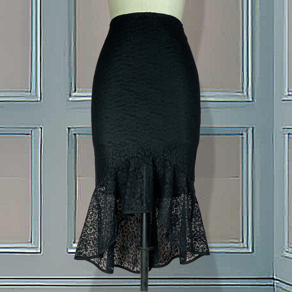 Hollow Lace High Waist Pack Hip Irregular Fishtail Skirt