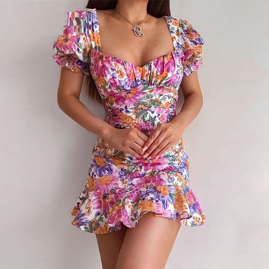 Fashion Ladies Printed Crinkle Ruffle Mini Skirt