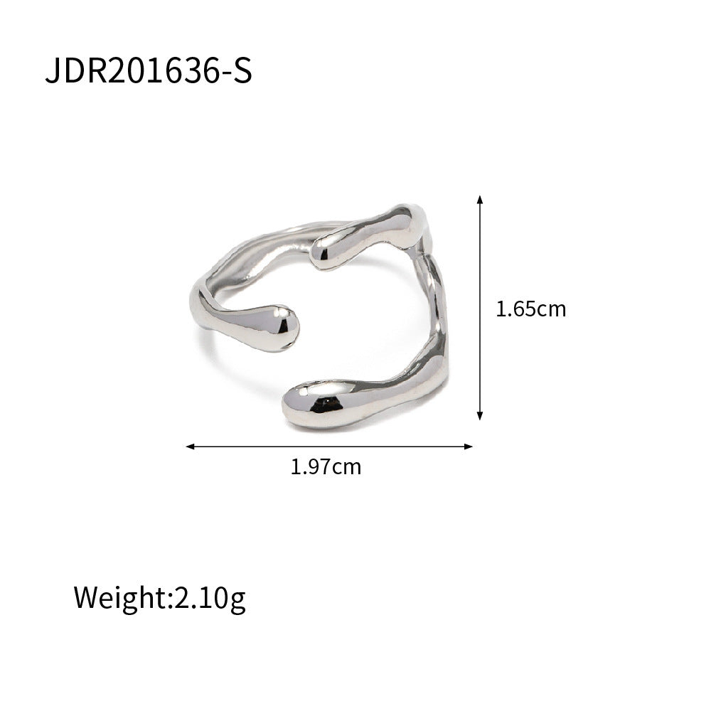 18K European And American INS Stainless Steel Women's Geometric Wrong Edge Cross Open Ring
