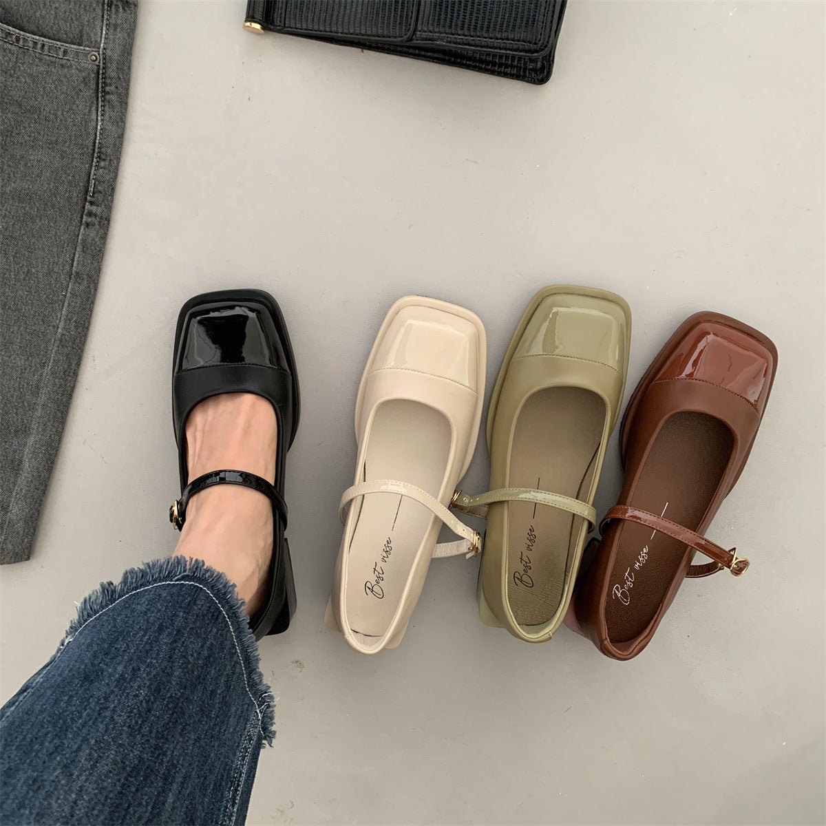 French Niche Mary Jane Black Square Toe Shoes