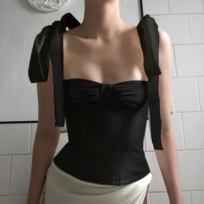 One-shoulder Slim-fit Lace-up Top Halter Chiffon Small Sling