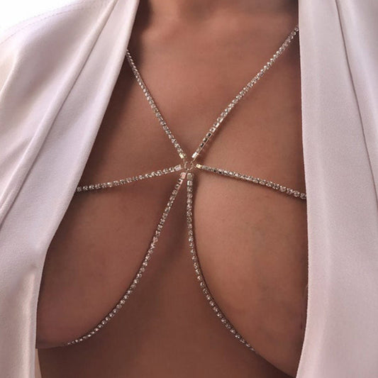 Rhinestone Bra Chain Summer Beach Vacation Style Bikini Body Chains