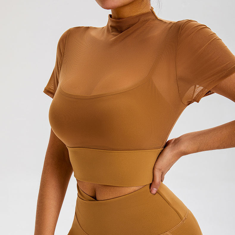 With Chest Pad One-piece Cup Temperament Sexy Sports Turtleneck Grenadine