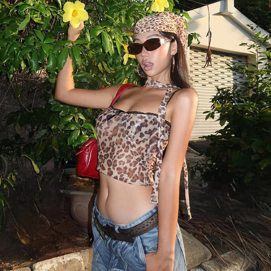 Trendy Leopard Print Halter Vest