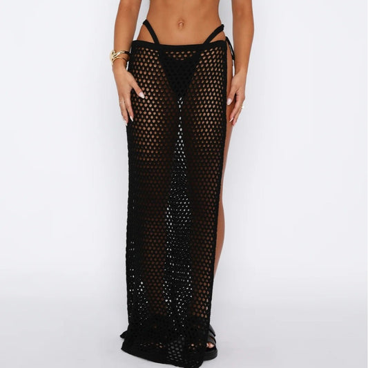 Women's Beach Sun Protection Hollow Out See-through High Slit Skirt