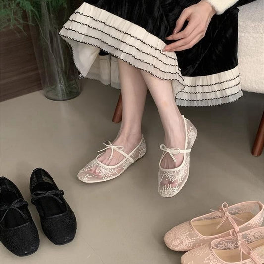 Flat Lace Mesh Breathable Mary Jane Evening Shoes