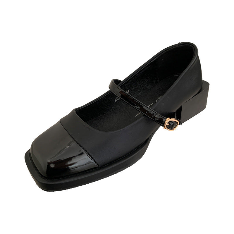 French Niche Mary Jane Black Square Toe Shoes