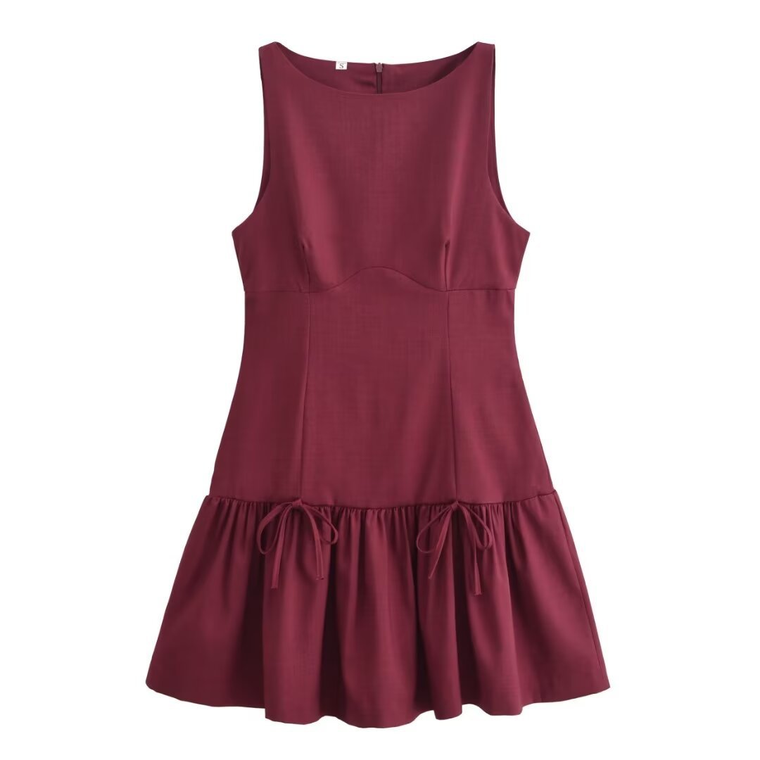 Fashion Round Neck Sleeveless Bow Dress