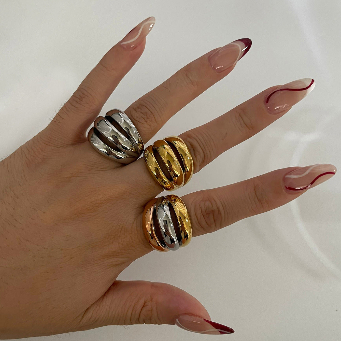 Stainless Steel Hollow Three-ring Three-color Niche Simple Women