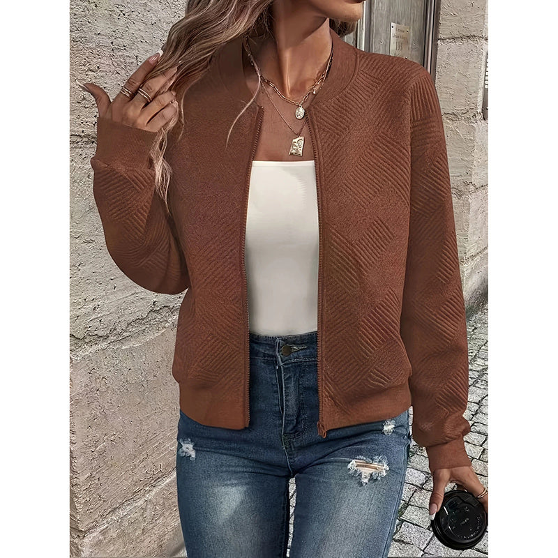 Womens Bomber Jacket Coat Casual Textured Stand Collar Zip Up Fall Fashion Jackets Outfits