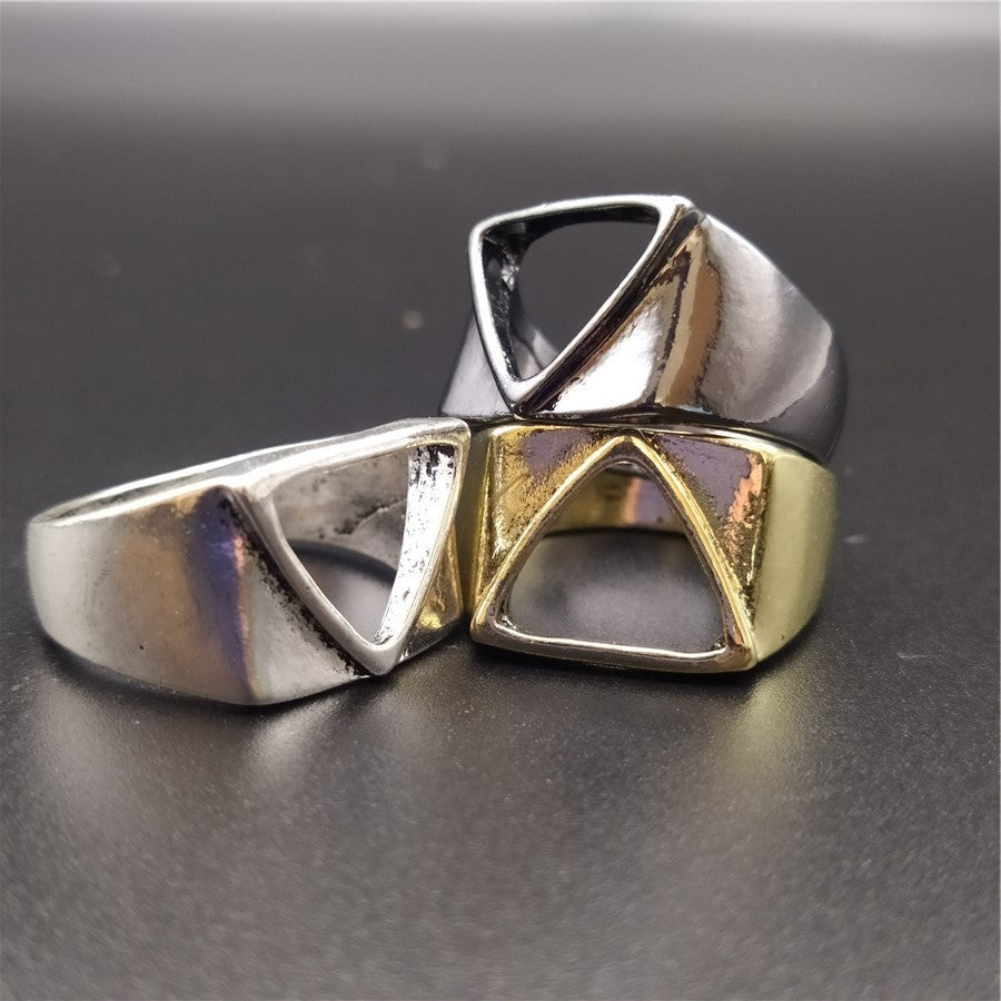 Retro Alien Empty Triangle Geometric Stainless Steel Ring