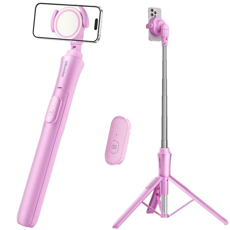 62'' Magnetic Tripod for Iphone with Remote, Extendable Cell Phone Tripod Stand, Compatible with Magsafe, Selfie Stick Tripod for Iphone 15 14 13 12 11 Series and Android Phones Pink