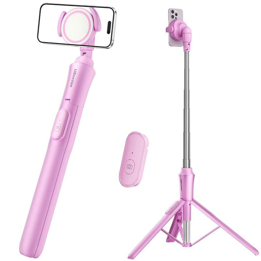 62'' Magnetic Tripod for Iphone with Remote, Extendable Cell Phone Tripod Stand, Compatible with Magsafe, Selfie Stick Tripod for Iphone 15 14 13 12 11 Series and Android Phones Pink